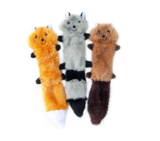 ZippyPaws Skinny Peltz Fox Raccoon Beaver Dog Toy Plush Squeak Toy 11" 3 Pack