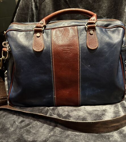 Persaman Leather Briefcase Messenger Bag Salvatore Navy Italy New York Strap - 第 1/17 張圖片