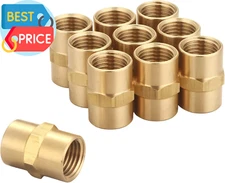 Brass Coupling 1/4 Inch NPT Female X 1/4 Inch NPT Female Hex Head Pipe Fitting,