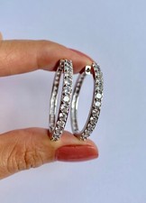 35MM 18K White Gold Layered 13 Round Cubic Zirconia Hoop Earrings, Gift For Her