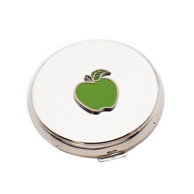 Green Apple Design & Personalised Message on back Silver Finish Handbag Mirror