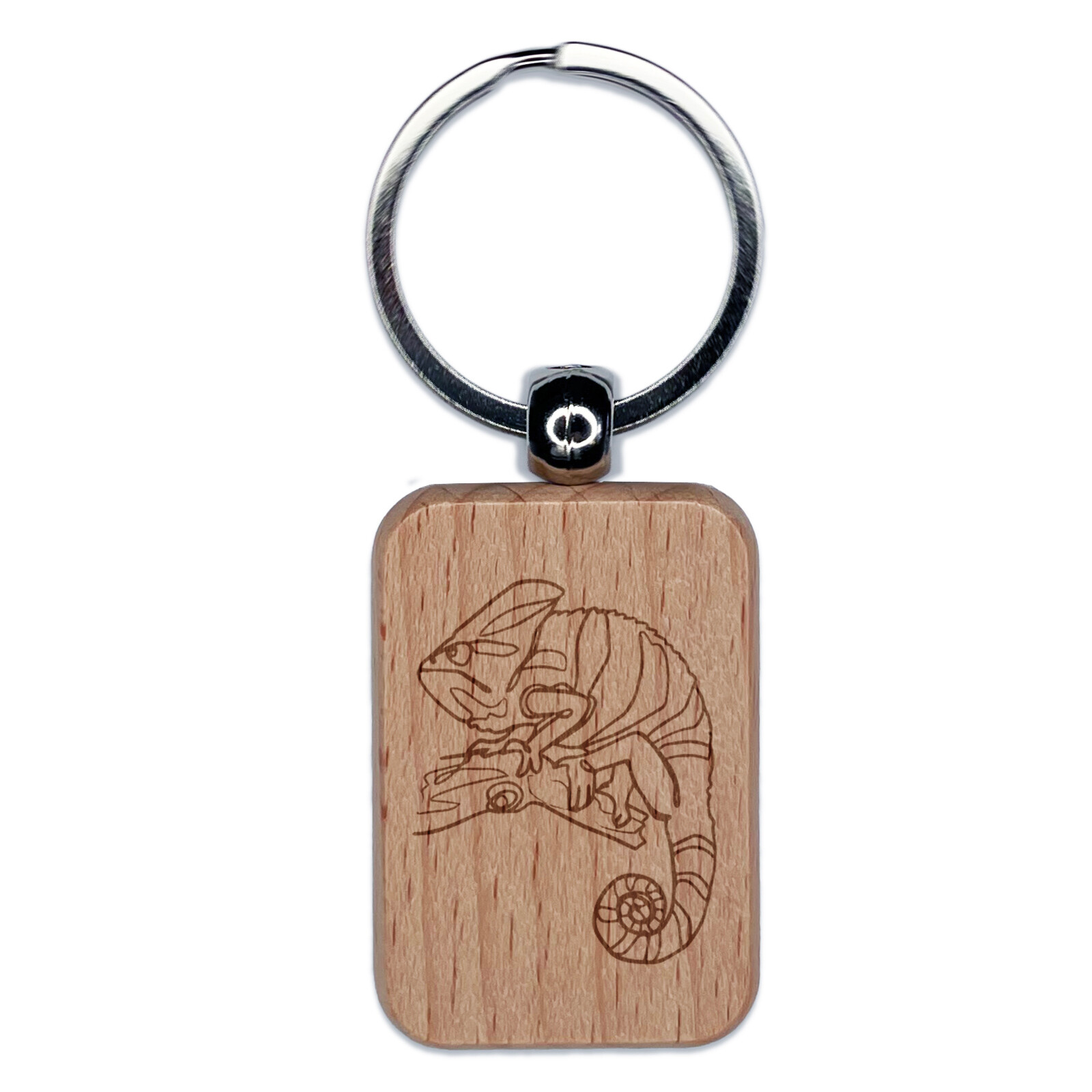 Handcrafted Veiled Chameleon Engraved Wooden Keychain Charm