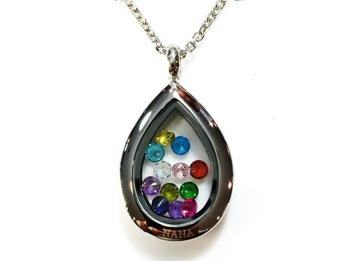 NANA Simulated Birthstone Stainless Steel Mothers Locket Pendant NEW with chain - Bild 1 von 9