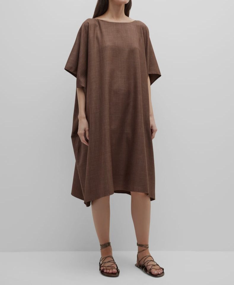 $2450 The Row Women's Brown Janita High-Neck Shift MIDI $2450 The Row Women's Brown Janita High-Neck Shift MIDI