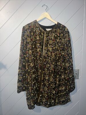 Vintage 80’s Judith Ann Plus Sequin Beaded Cascading Jacket Top Plus Sz 1x 