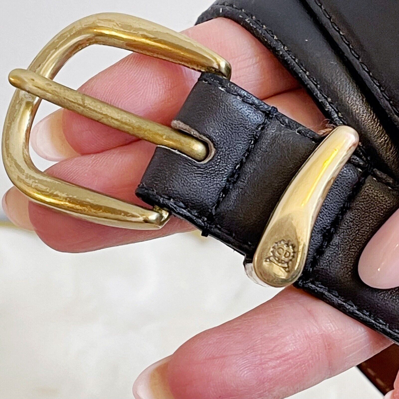 Christian Dior Black Fullgrain Cowhide Leather Brass Mens Belt 38/95 VTG  DIOR