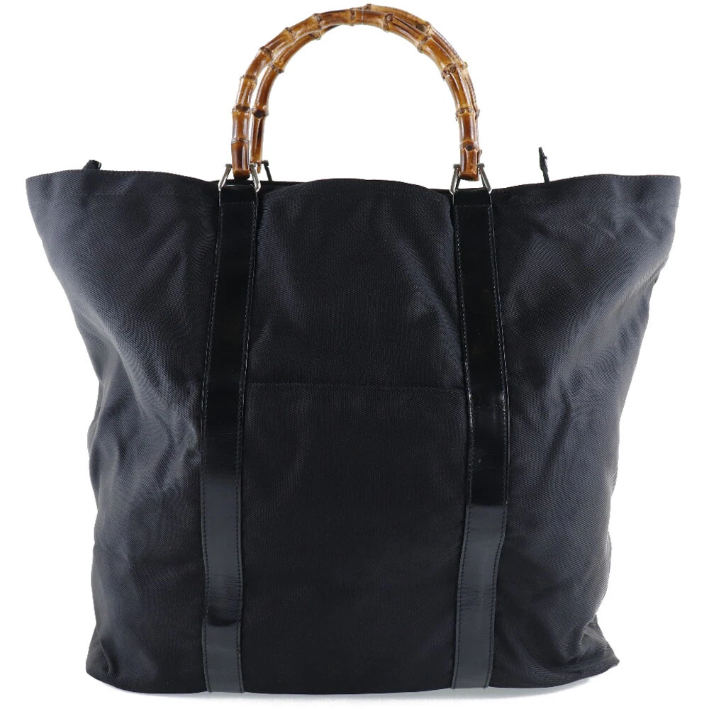 GUCCI 002 2058 0412 5 Bamboo bag Tote Bag black Brown Nylon canvas leather