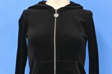 vtg Y2K JUICY COUTURE BLACK VELOUR VELVET HOODED ZIPPER TRACK JACKET WOMEN'S XS