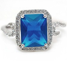 3CT Treated Blue Sapphire  Topaz 925 Solid Sterling Silver Ring Jewelry Sz 7