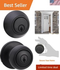 Exterior Door Knob with Key Lock and Deadbolt, Keyed Alike, Coastal, Matte Black