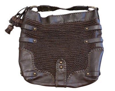 Y2K Isabella Fiore Carina Hobo Dark Brown Knitted Real Leather 16'hx14L Boho Bag