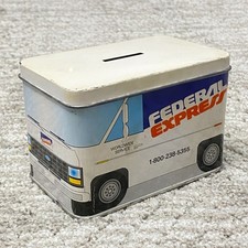 Vtg FedEx Fed Ex Federal Express Promo Metal Coin Piggy Bank Hong Kong RARE