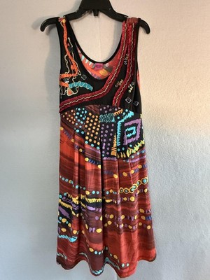 Save The Queen Dress Womens S Multicolor Geometric Scoop Neck Fringe Boho Art