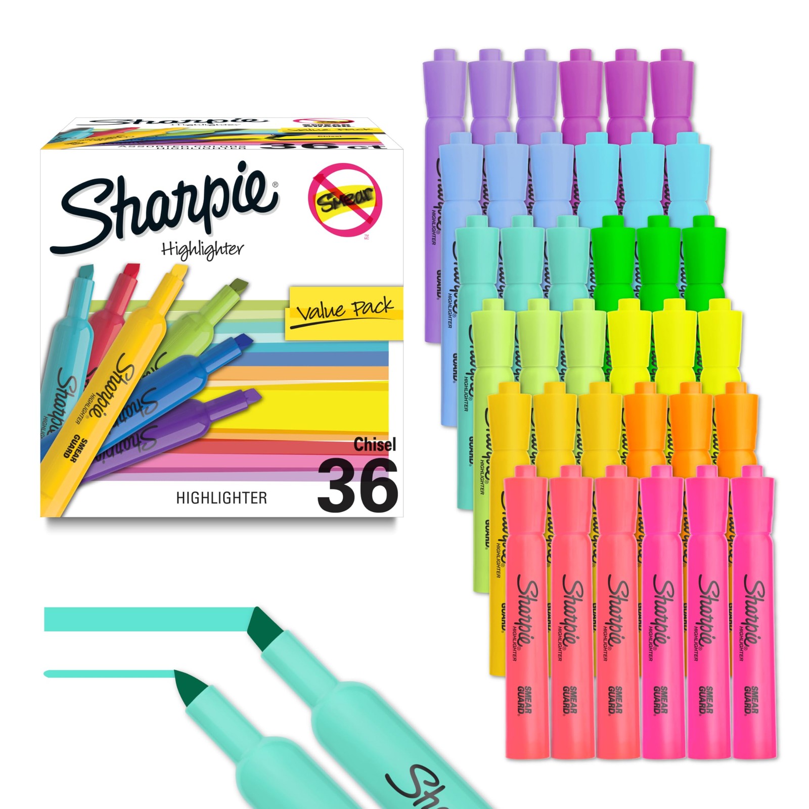 Tank Highlighters, Chisel Tip, 12 Assorted Fashion Colors, V