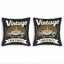 Set of 2 Vintage Retro Throw Pillow Covers 18x18in - Classic Car Design 