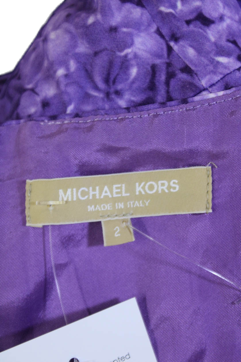 Michael Kors Womens Floral Print Scoop Neck Sleeveless Shift Dress Purple Size 2 thumbnail 6