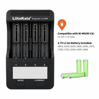 LiitoKala Lii-500 4Slots Smart Battery Charger w/LCD For 3.7 Li-ion & 1.2V Ni-MH