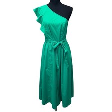 J Crew One Shoulder Flowy Fashion Trendy Belted Midi Dress US Women's 10 NWT