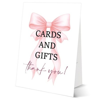 Pink Bow Baby Shower Tabletop Sign, Cards and Gifts, Include One 8×11 Sign