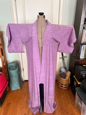 Vintage Silk Japanese Kimono in Lilac Damask, Size: Open