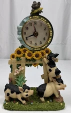 Young Town Quartz Clock Farm Country Pigs Mice Sunflower Cottagecore Working VTG