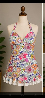 Coco Rave Women's Floral Halter Ruffle Tankini Set Bikini Bottom L D R50149