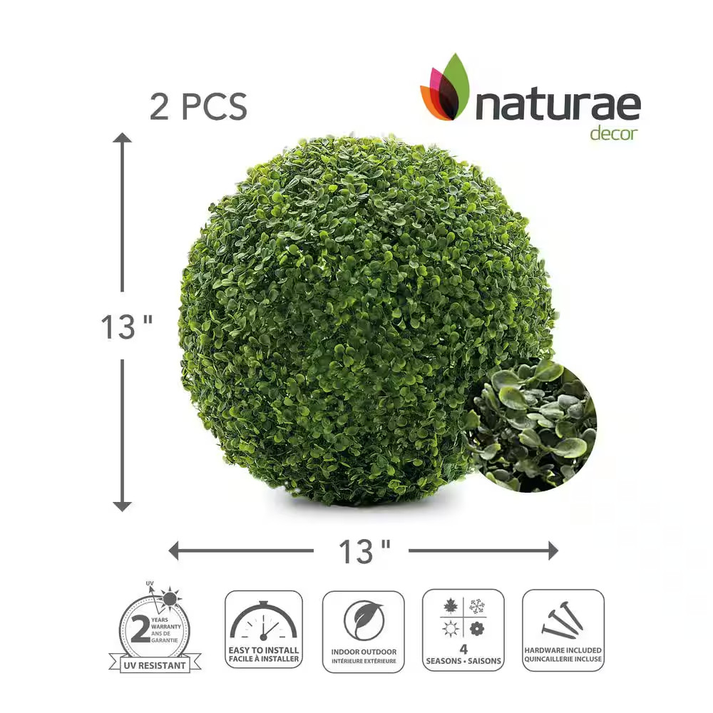 Boxwood 13 In. Artificial Foliage Ball Hedges 2 Pieces