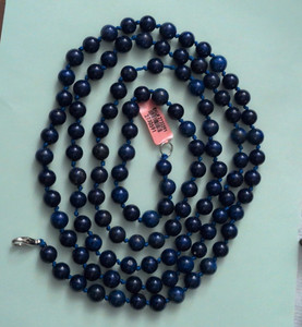 Lapis Lazuli Beaded 36 Inch Necklace, Hand Tied Each Bead, Lobster Clasp