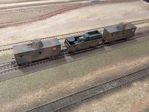 ROCO - PIKO, MILITARY SET OF WWII ARMED WAGONS, SCALE HO