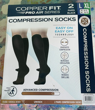 Copper Fit Pro Air Series Compression Socks L/XL Black 2 Pairs Unisex