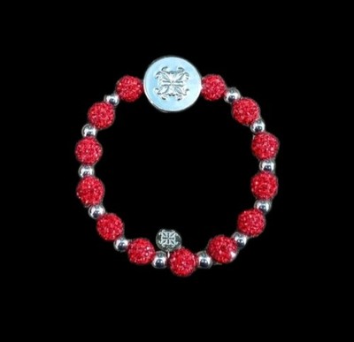 New Retired Rustic Cuff Bracelet Brandi Dark Red Silver Logo Beaded Stretch RC