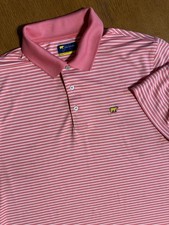 Jack Nicklaus Golf Polo Shirt L Pink White Striped Performance Golden Bear
