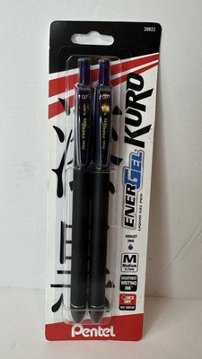 Pentel EnerGel Kuro Retractable Pens 0.7mm Violet Ink Med 2 Pack Quick Dry Pen