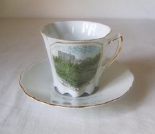 Art Nouveau Porcelain Cup & Saucer with Coloured Print of Norwich Castle