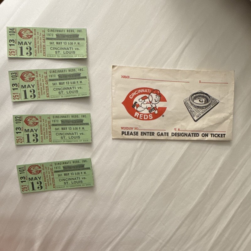 Cincinnati Reds 1972 Original Vintage Ticket Stub vs St. Louis May 13 5:30