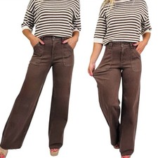 Judy Blue Chocolate High Waist Retro Wide Leg Jeans 11/30 Raw Hem NWT Women's
