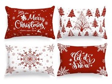 Christmas Lumbar Throw Pillow Covers 14x20 Set of 4, 20" x 14" Pack of 4 Red