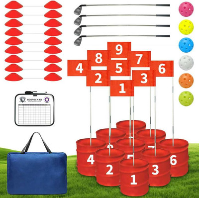 Golf Bucket Yard Game Set - 9 Hole Course with Clubs, Balls & Flag for Fun!