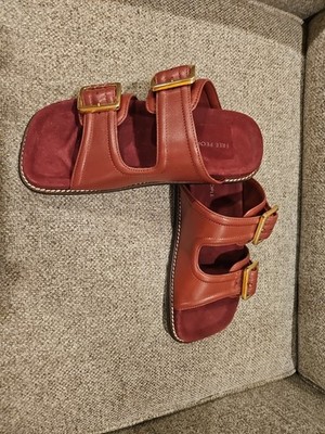 New Free People burgundy sage square toe flatbed slides, size 6