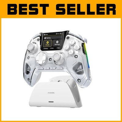 Hall Effect Joystick Game Controller, White w/ Charging Dock