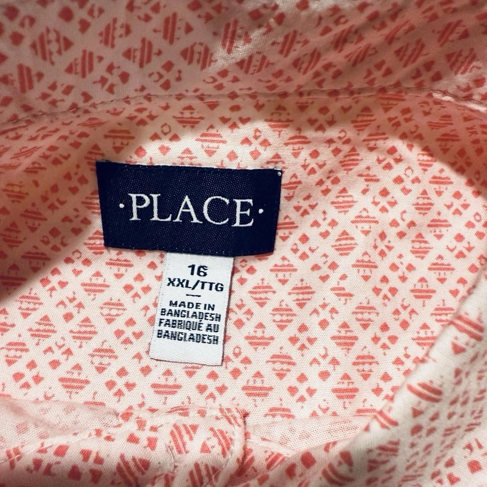 Camisa con botones de popelina de diamantes rosa XXL 16 para niños Foto 3 de 4