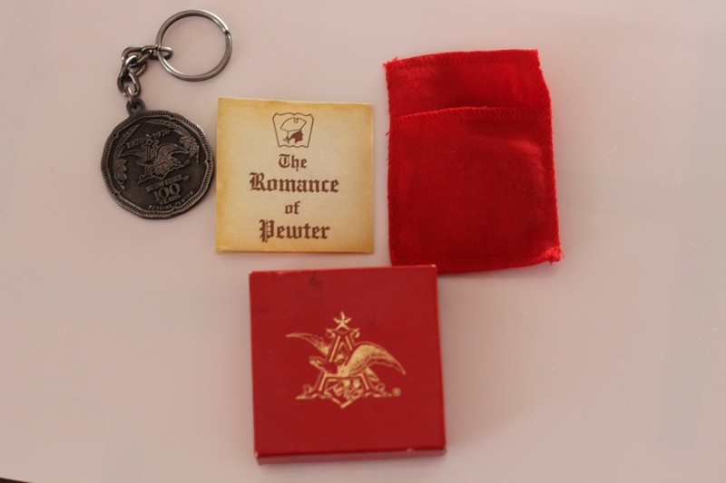 Budweiser vintage key chain, pure pewter and boxed. Unique and collectable