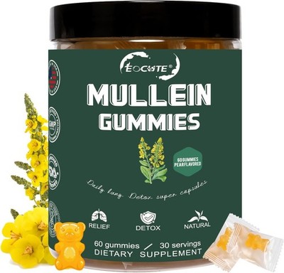 Mullein Chewable Gummies for Lung Cleanse and Detox, Respiratory Health  USA NEW