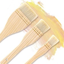 3 Pcs Hake Flat Watercolor Brushes - Soft Sheep Hair for Ceramic L, White 