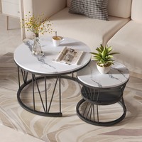 Couchtisch 2Er Set Beistelltisch Marmor Optik Wohnzimmertisch Rund Satztisch