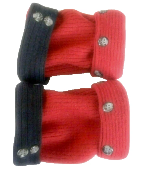 FINGERLESS GLOVES RED BLUE 100% MERINO WOOL S - M SMALL - MEDIUM MITTENS WOMEN