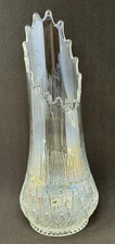 MCM L.E. Smith Clear Iridescent Carnival 16 Finger Diamond Cut Swung Vase 14"