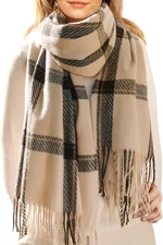 Women's Large Oversized Plaid Winter Scarf Cashmere Feel Tassel Shawl Wrap