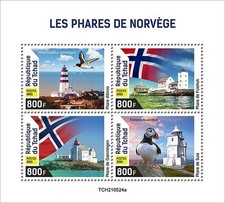 NORWAY LIGHTHOUSES Oystercatcher & Puffin Birds/Bird Stamp Sheet #450 2021 Chad