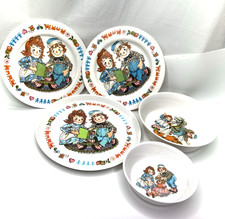 Raggedy Ann  Andy 1969 Oneida Deluxe Melamine Dishes Plate Bowl set 5